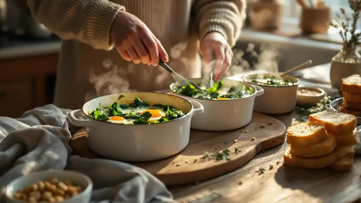 Eieren cocotte met spinazie: het hartverwarmende recept dat in de winter verleidt